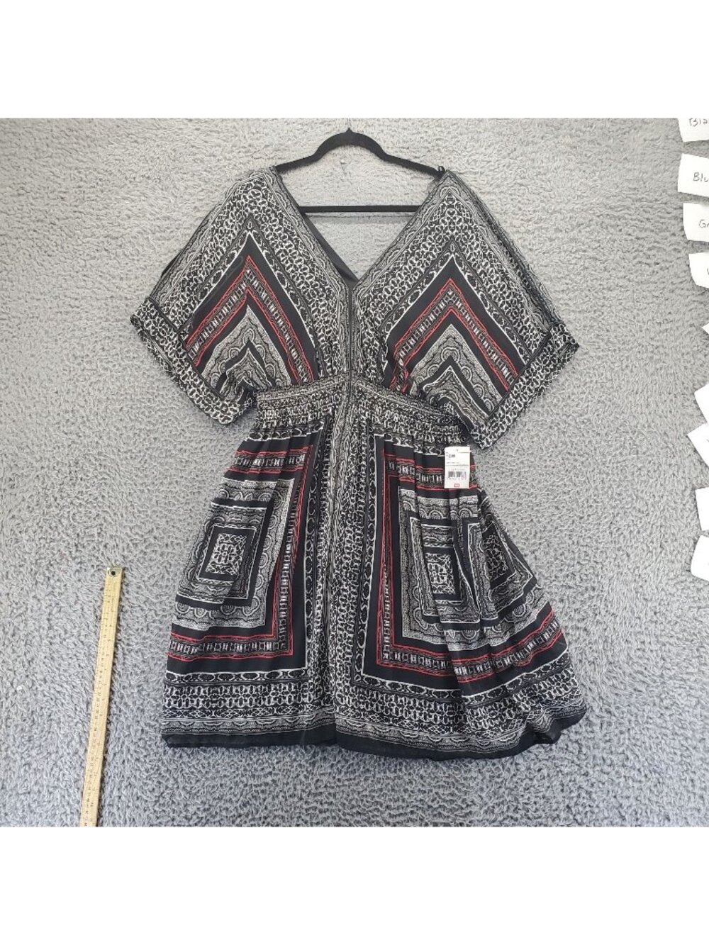 B. Smart Dress Womens 18W Black Geo Print Empire Waist Short Sleeve *NWT*